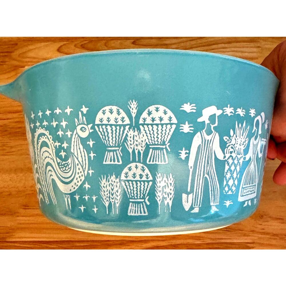 Vintage Pyrex Amish Butterprint Turquoise Casserole Dishes with lids 6pc - Picture 8 of 12